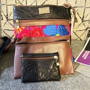 Leather cross body purse with clutch and coin wallet